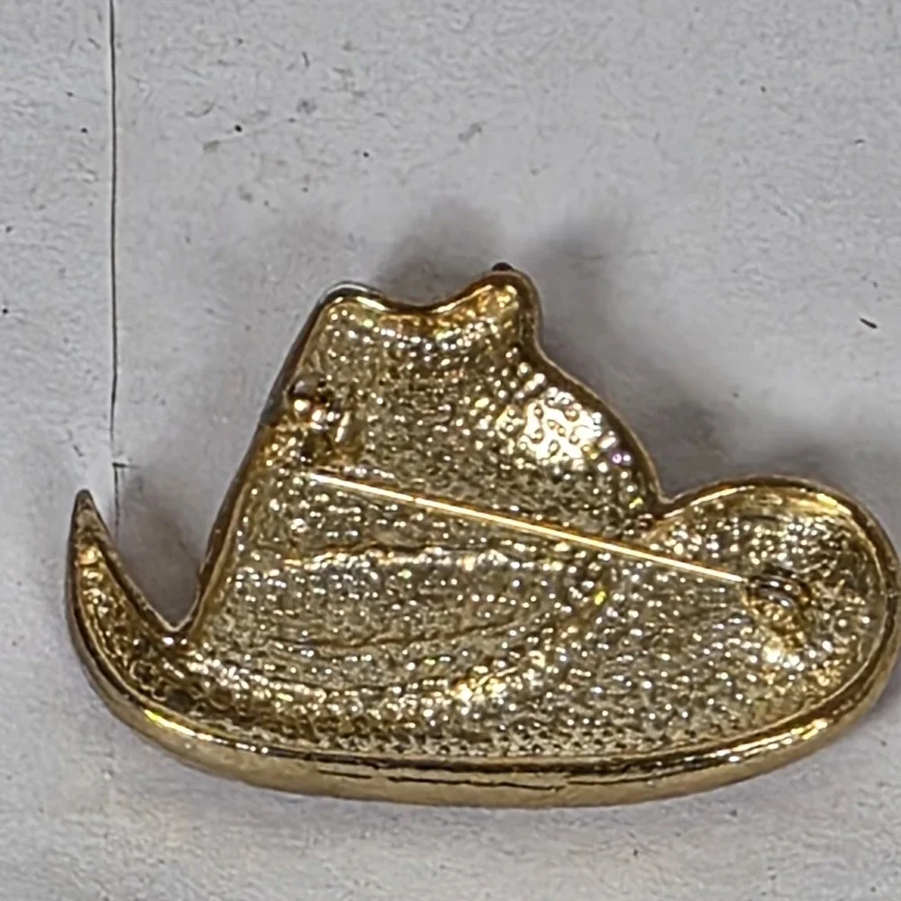 Vintage Western Red Cowboy Hat Brooch Pin  Rhinestones Red Hat Society lot 3 ear